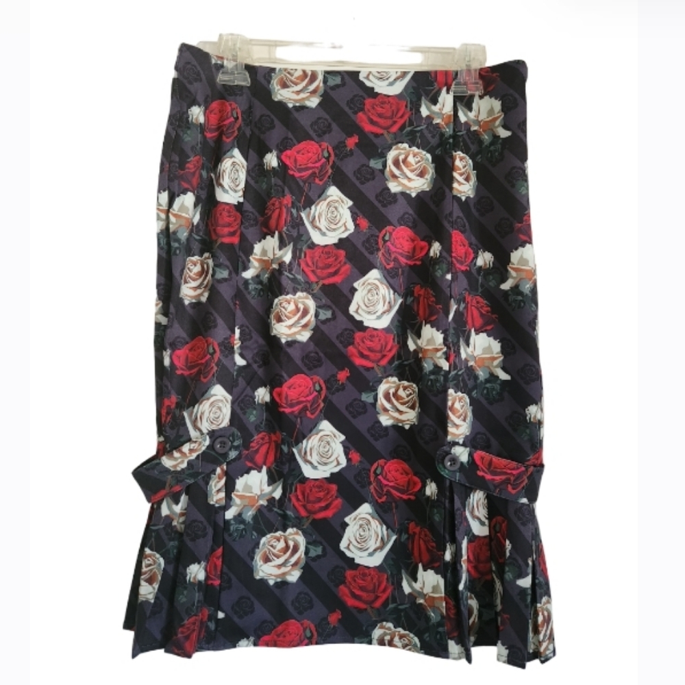 BELLE POQUE WOMEN'S ROSE PRINT RETRO SKIRT SZ LARGE NWT